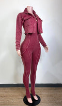 Load image into Gallery viewer, Luxe Cropped Jacket &amp; Jumpsuit Set(wine)