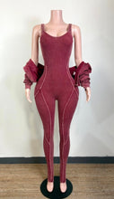 Load image into Gallery viewer, Luxe Cropped Jacket &amp; Jumpsuit Set(wine)