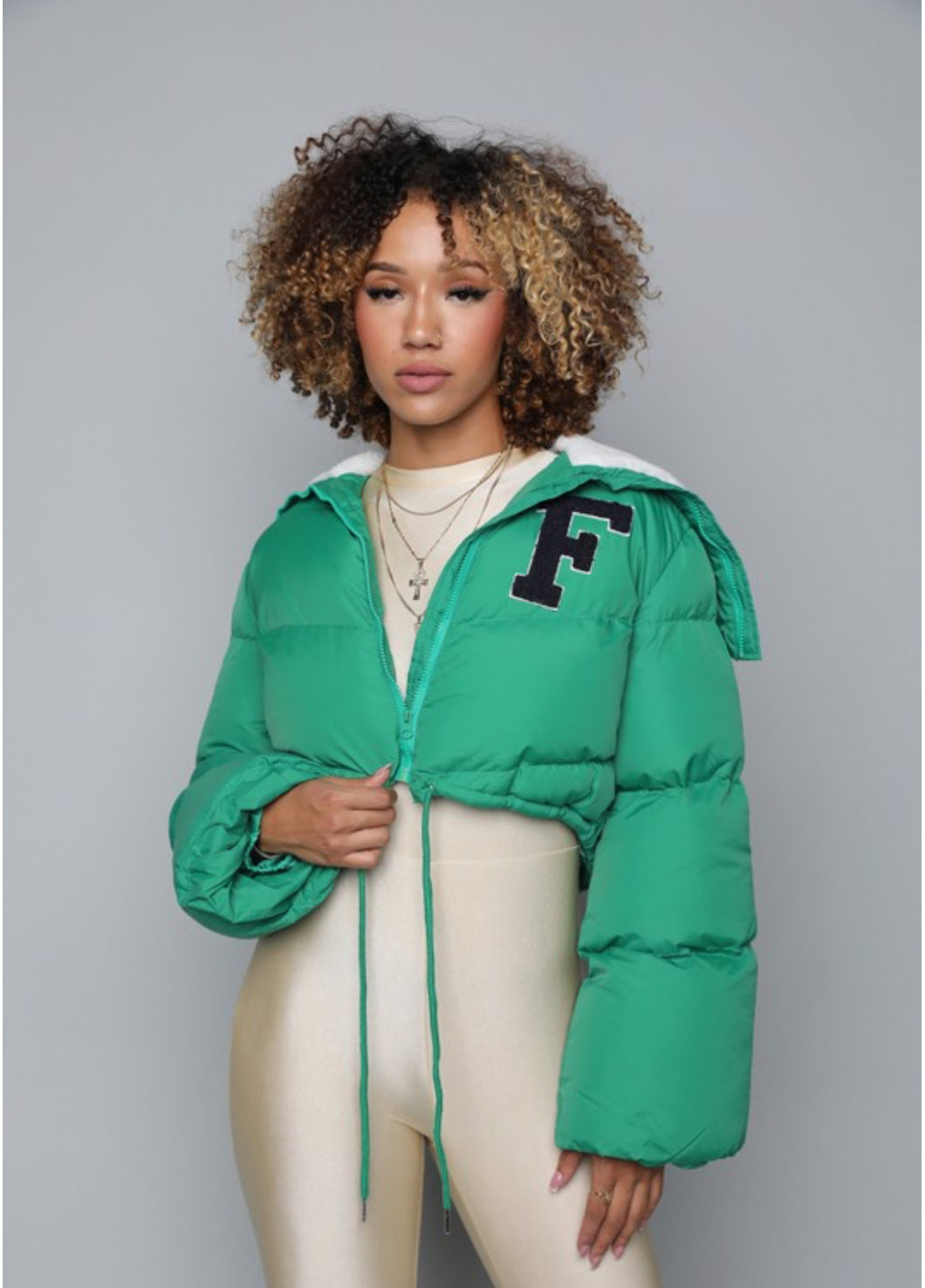 Crop Puffer Jacket(Green)