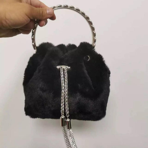 Faux Fur Mini Bucket Bag Black