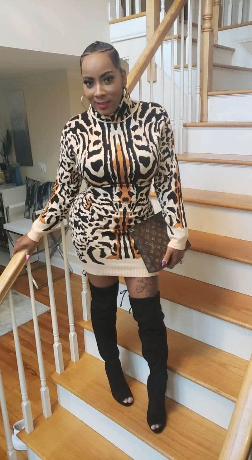 CHEETAH PRINT HIGH NECK DRESS