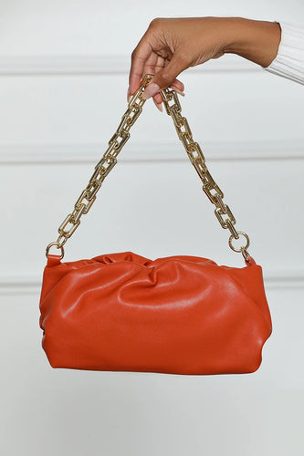 Orange Chained Ruched Bag