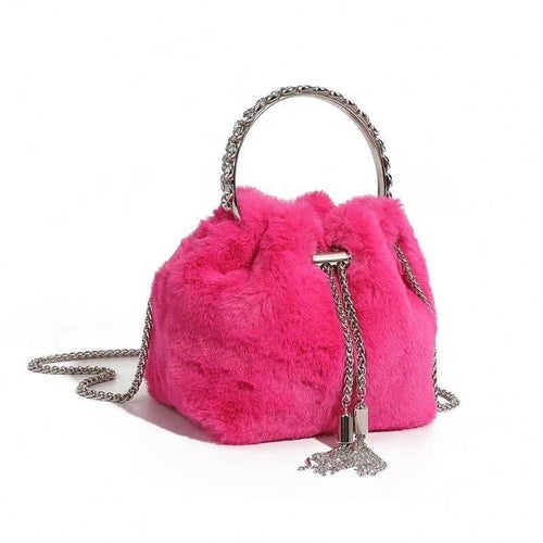 Faux Fur Mini Bucket Bag Pink