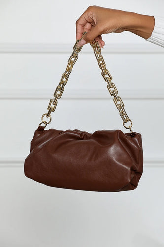Brown Chained Ruched Bag
