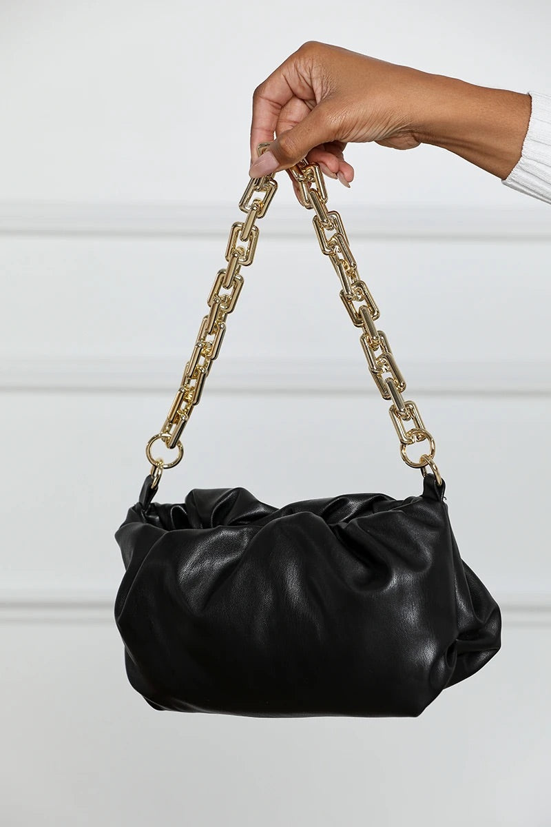 Black Chained Ruched Bag