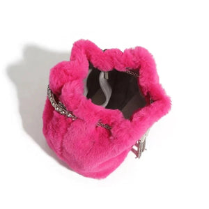 Faux Fur Mini Bucket Bag Pink