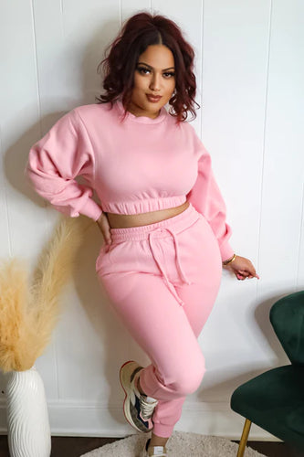 Stella Cropped Joggers Set(Dark Pink)