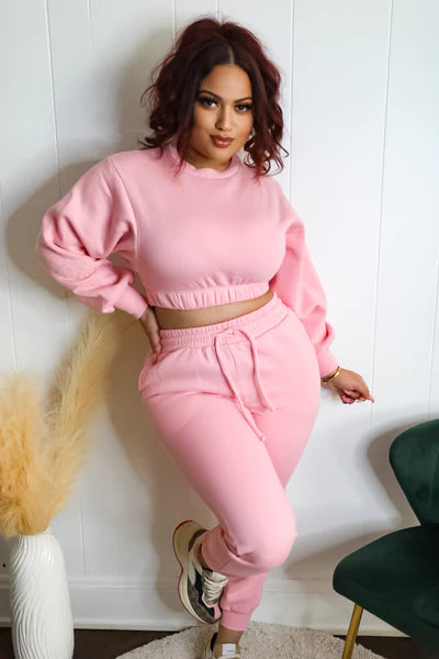 Stella Cropped Joggers Set(Dark Pink)