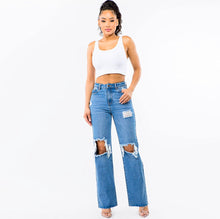 Load image into Gallery viewer, Play It Cool High Waist Wide Leg Distressed Jeans