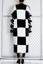 Load image into Gallery viewer, CONTRAST HEM HOUNDSTOOTH FUZZY OPEN CARDIGAN